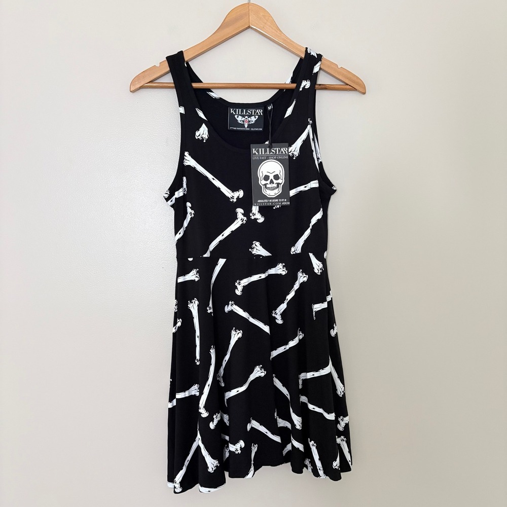 Killstar Dress Bony M Black Skater Goth Bone Print Halloween Streetwear Tank